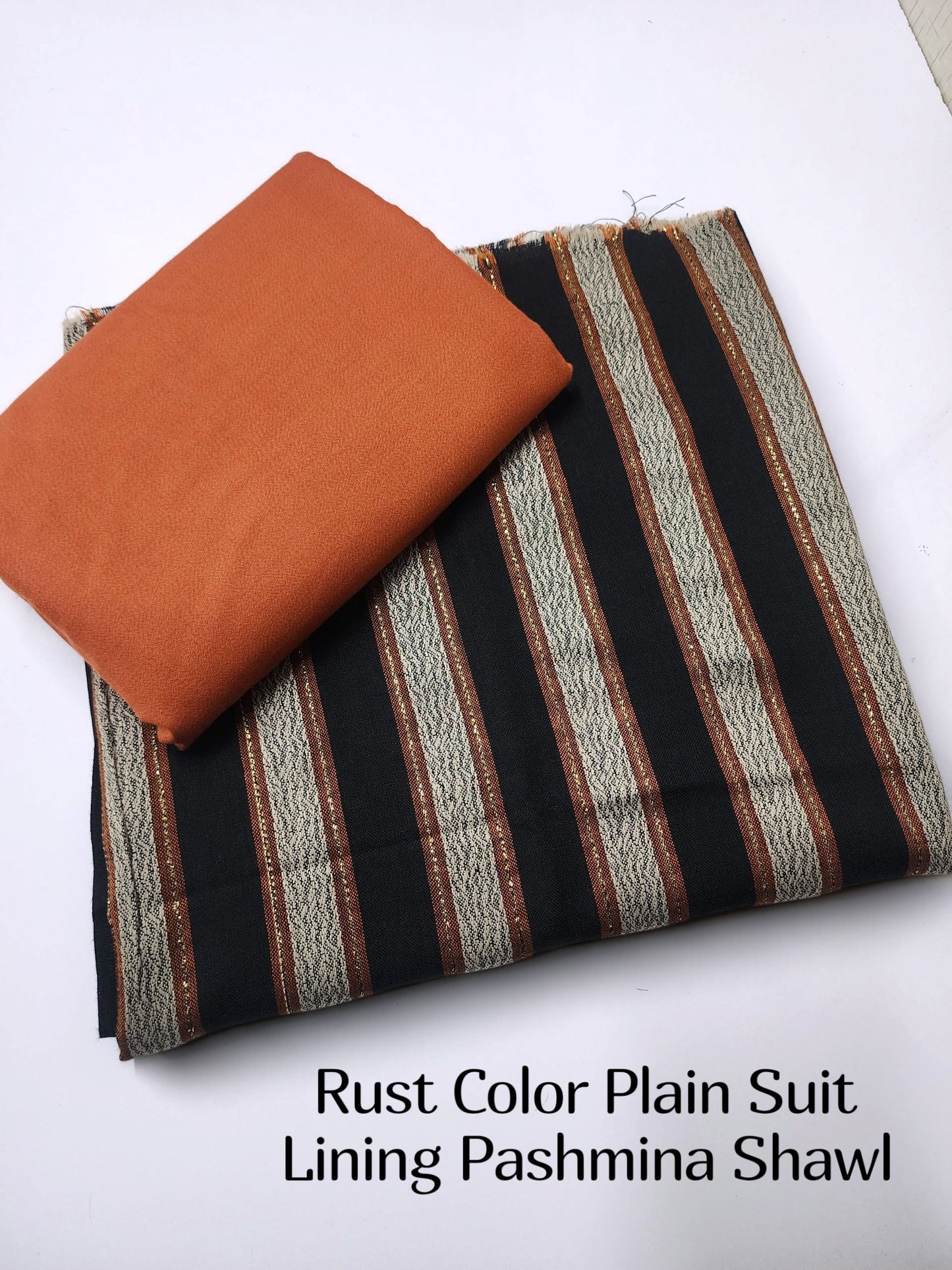 3 Piece Suit | Plain Marina Suit With Pashmina Lining Shawl Perfect Gift | Rust