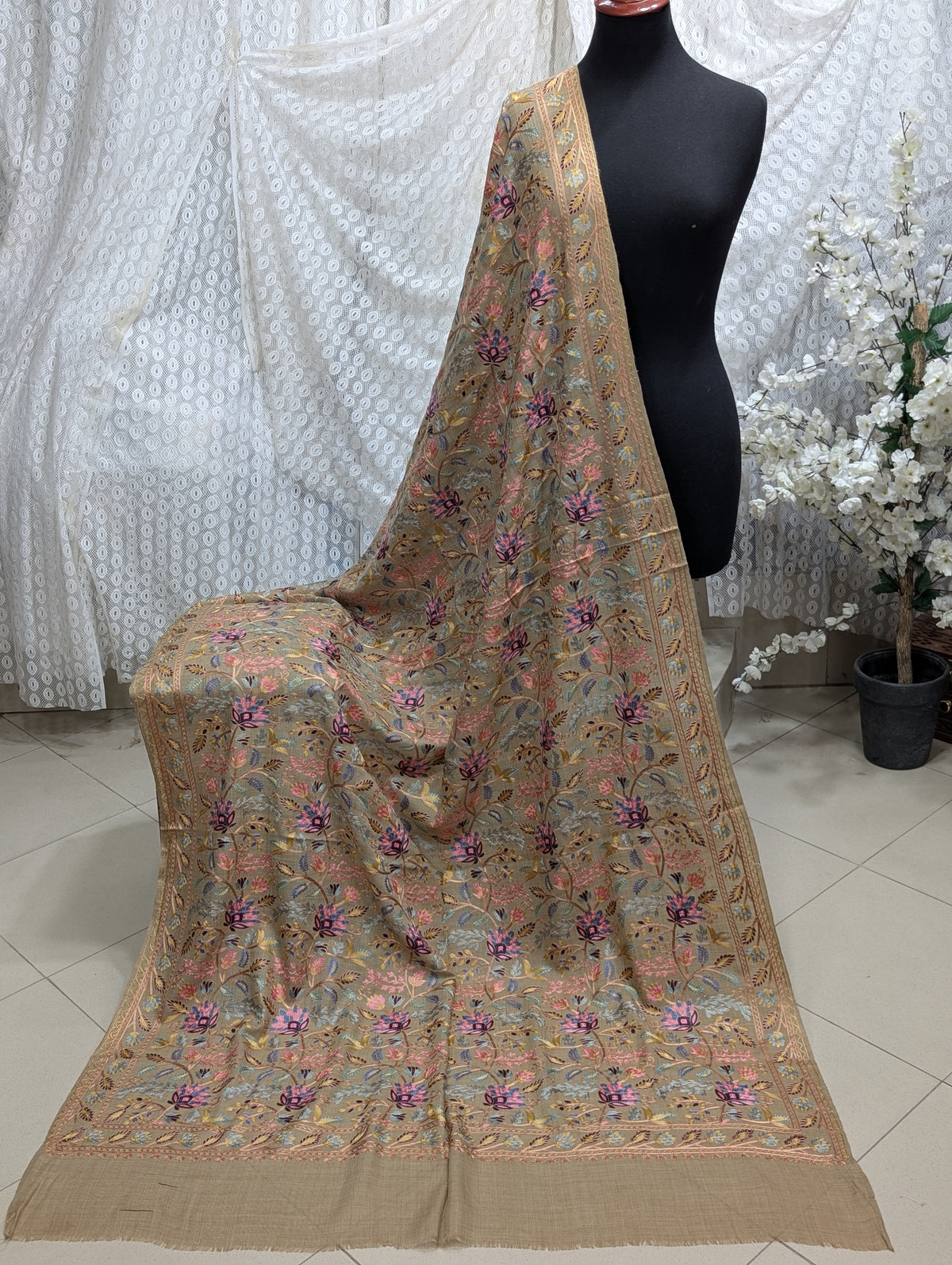 Kashmiri Jaal Shawl | Full Embroidered Shawl Resham Work Aar Embroidery