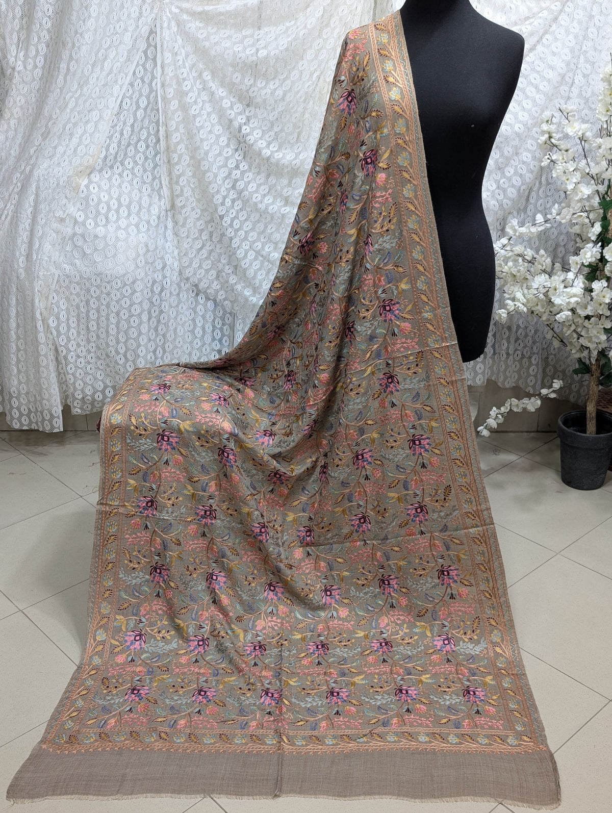 Kashmiri Jaal Shawl | Full Embroidered Shawl Resham Work Aar Embroidery | Skin