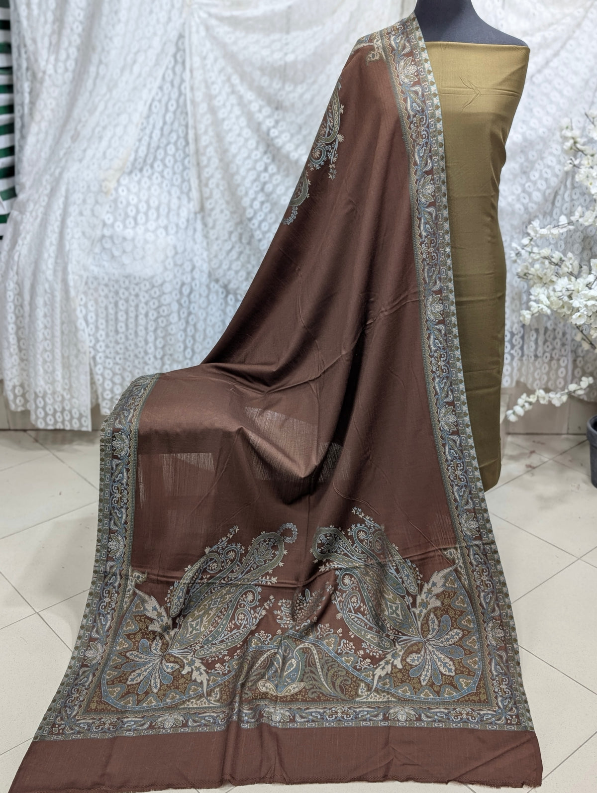3 Piece Kani Shawl Suit | Plain Marina Suit With Kani Pashmina Shawl Perfect Gift