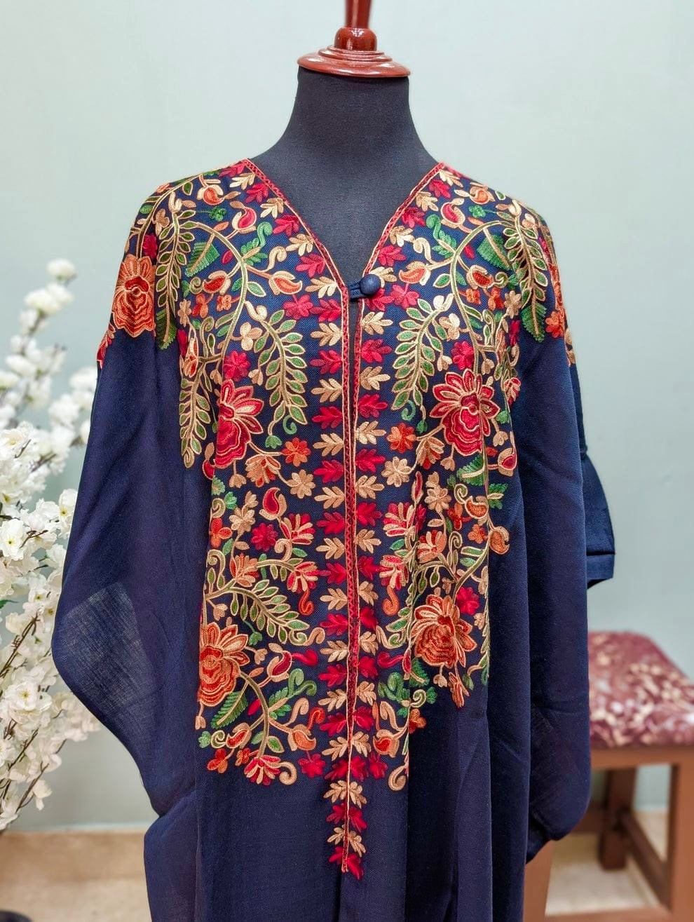 Cape Shawl | Pashmina Embroidered Cape Shawls Perfect for Gift | Navy Blue