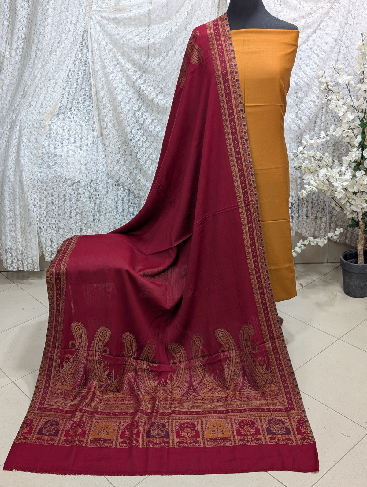 3 Piece Kani Shawl Suit | Plain Marina Suit With Kani Pashmina Shawl Perfect Gift