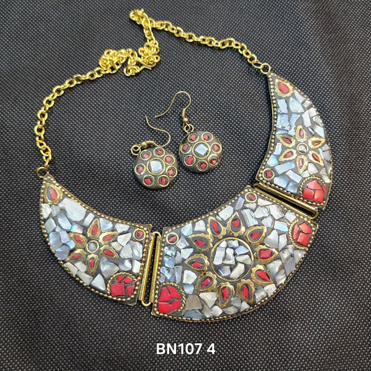 Necklace with Earrings Handmade Stonework