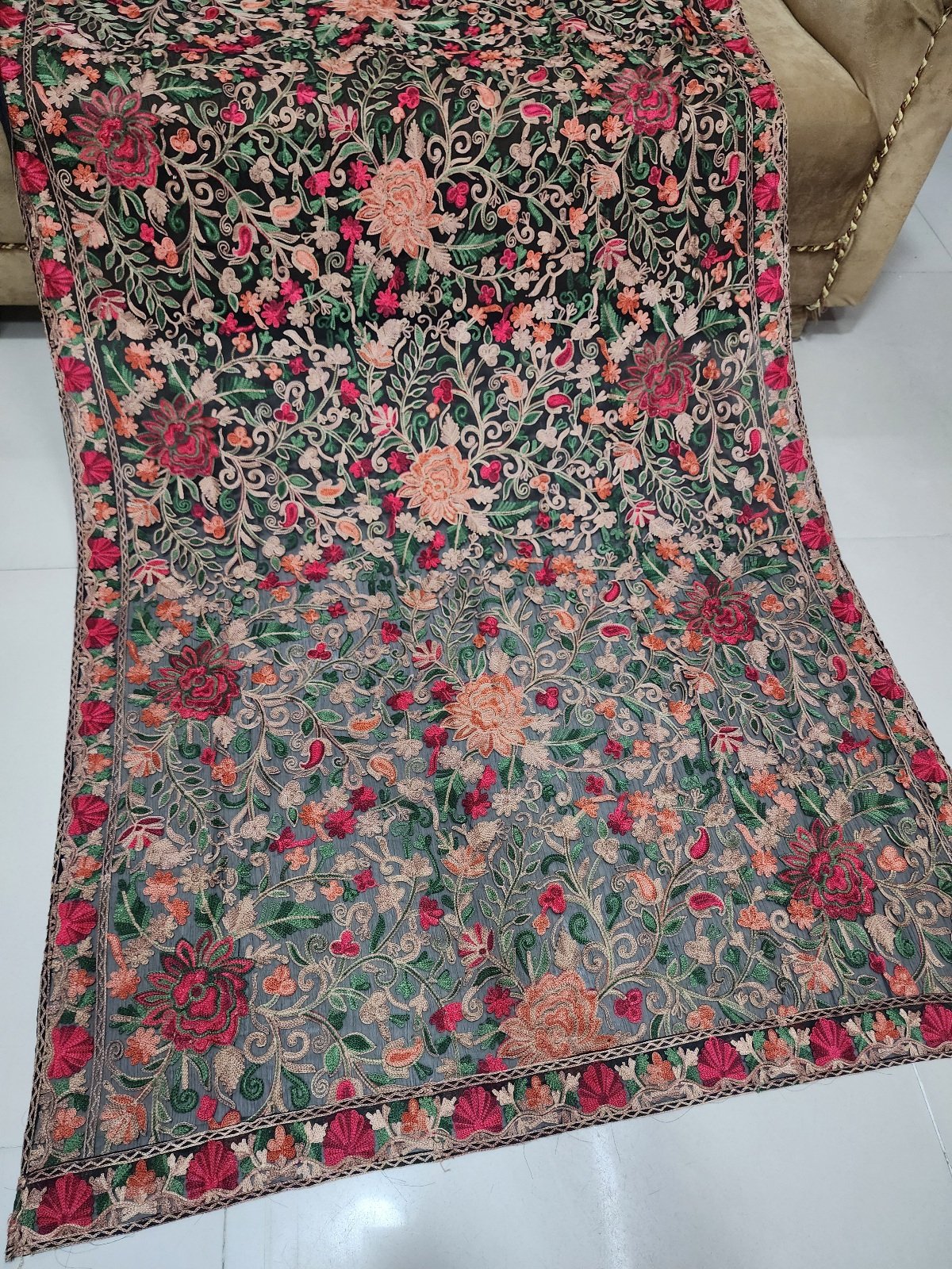 Crinkle Chiffon Aari Embroidered Dupatta Multi Color | Black