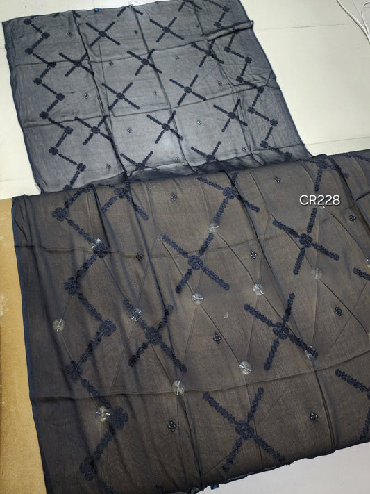 Black Crinkle Chiffon Tarkashi Embroidered Dupatta CR 228