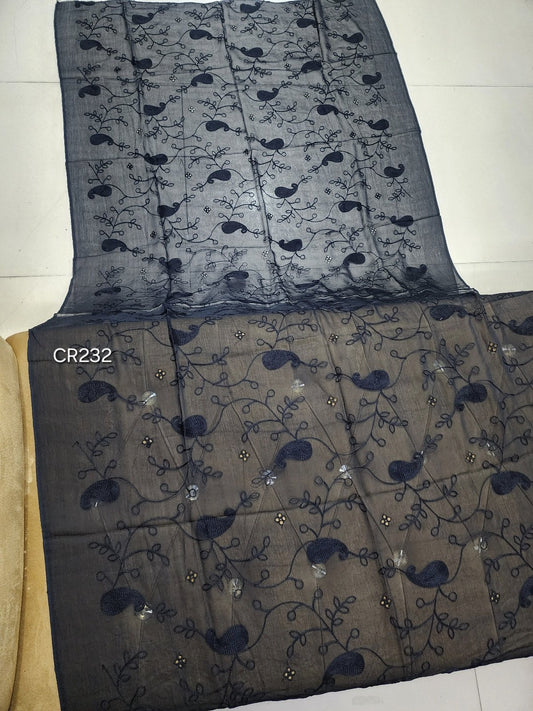 Black Crinkle Chiffon Tarkashi Embroidered Dupatta