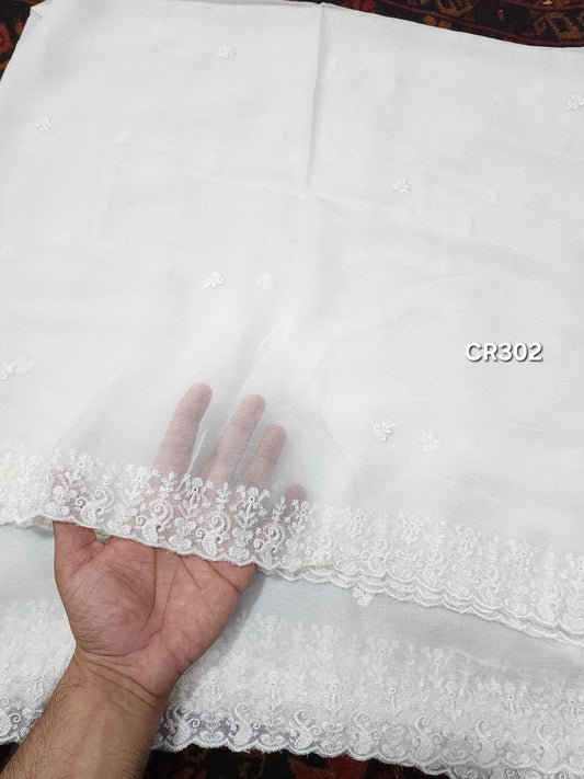 Crinkle Chiffon Cutwork Dyeable Embroidered Dupatta | CR302