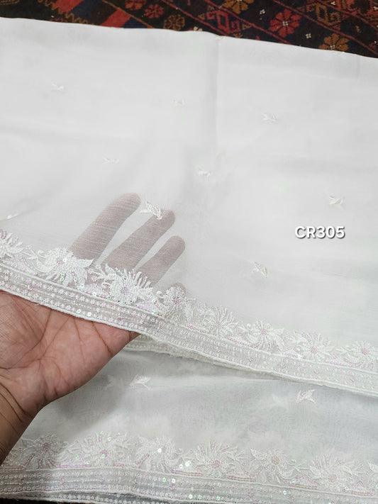 Crinkle Chiffon Cutwork Dyeable Embroidered Dupatta | CR305