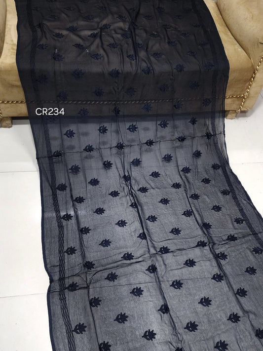 Black Crinkle Chiffon Bouti Work Embroidered Dupatta | CR234