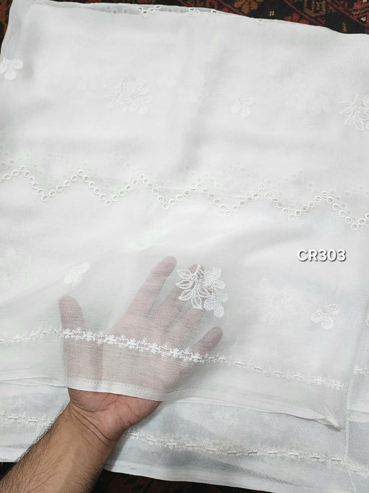 Crinkle Chiffon Cutwork Dyeable Embroidered Dupatta | CR303