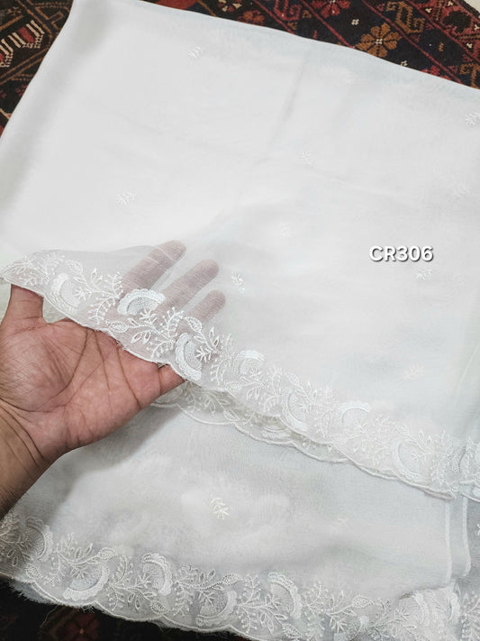 Crinkle Chiffon Cutwork Dyeable Embroidered Dupatta | CR306