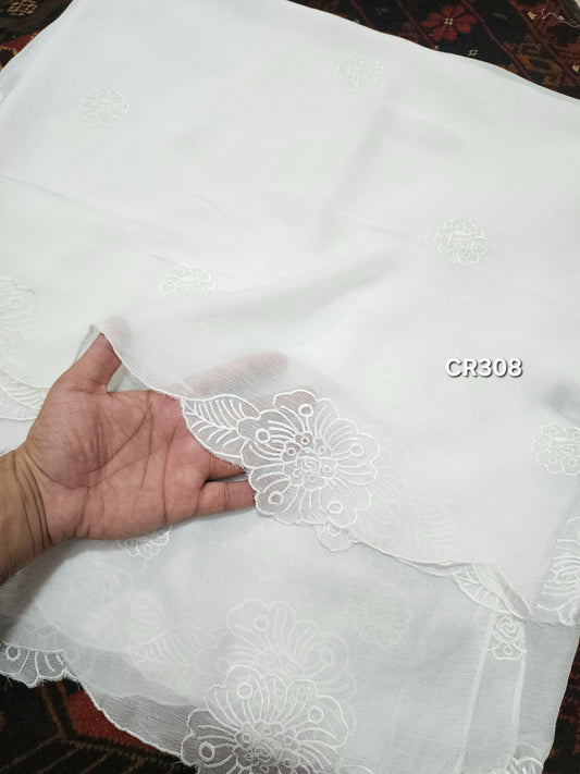 Crinkle Chiffon Cutwork Dyeable Embroidered Dupatta | CR308