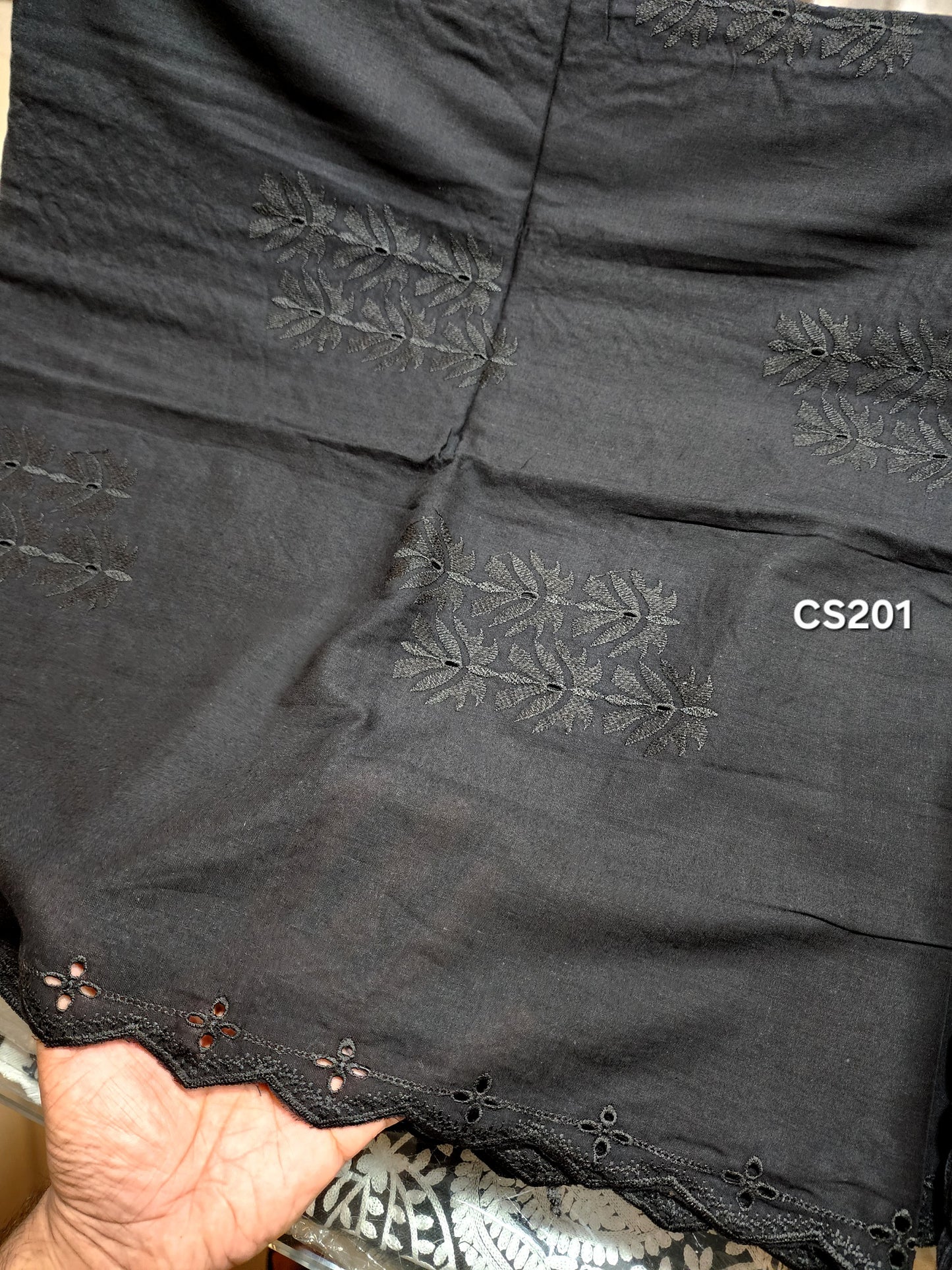 Chikankari Lawn Shawl on Pure Lawn Full Size Cutwork Border | CS201