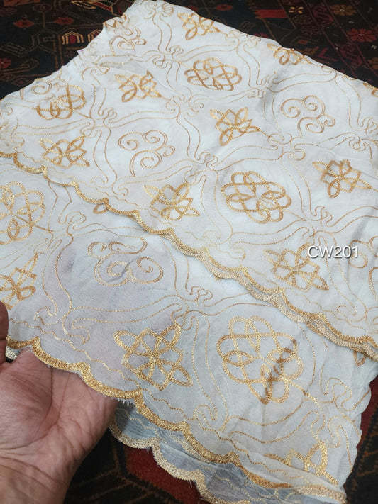 Fancy Cutwork Border Crinkle Chiffon Embroidered Dupatta | Dyeable