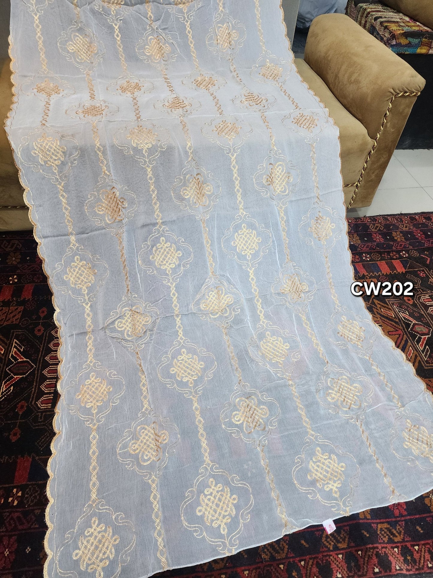 Fancy Cutwork Border Crinkle Chiffon Embroidered Dupatta | Dyeable