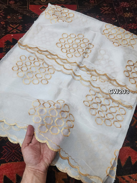 Fancy Cutwork Border Crinkle Chiffon Embroidered Dupatta | Dyeable
