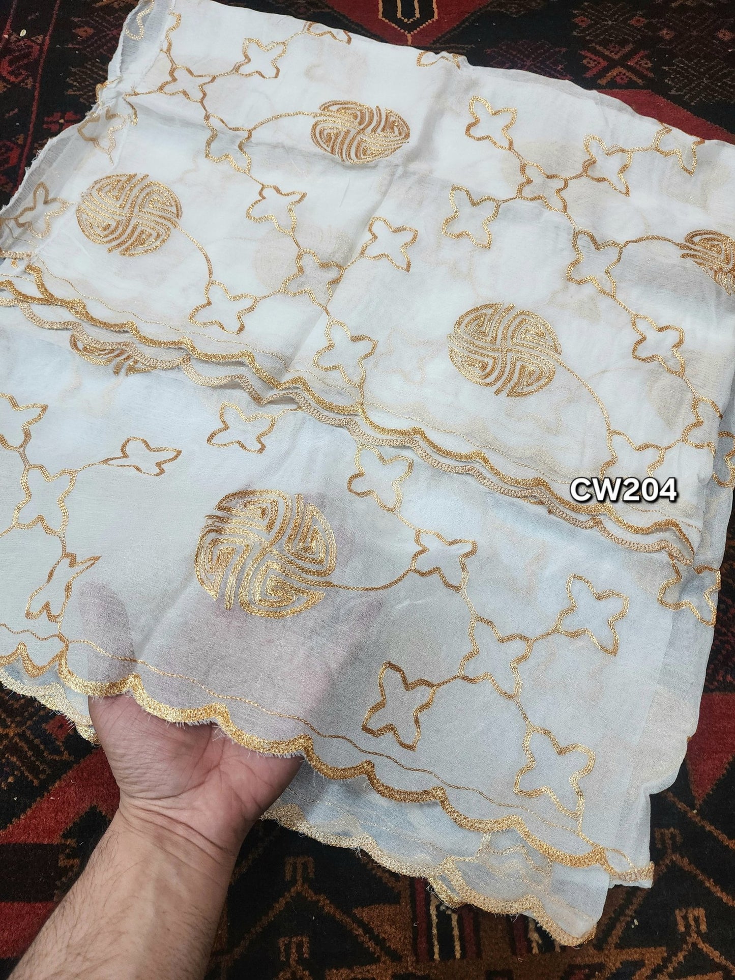 Fancy Cutwork Border Crinkle Chiffon Embroidered Dupatta | Dyeable