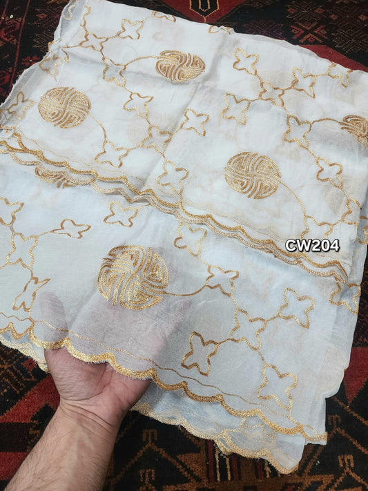 Fancy Cutwork Border Crinkle Chiffon Embroidered Dupatta | Dyeable