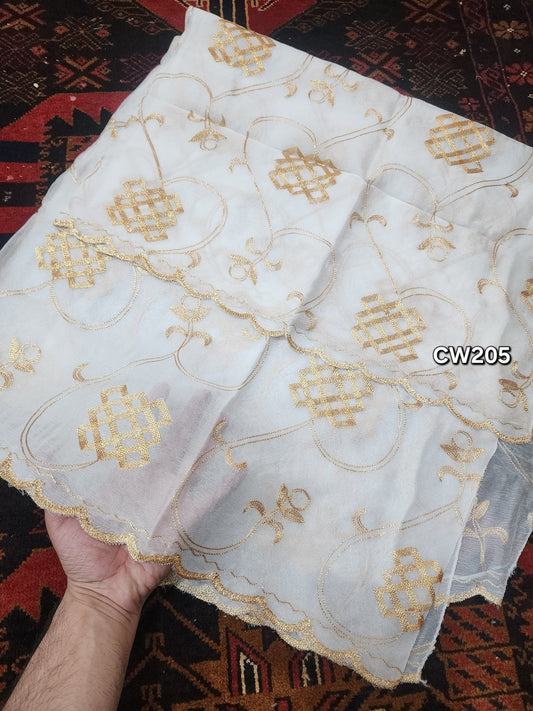 Fancy Cutwork Border Crinkle Chiffon Embroidered Dupatta | Dyeable
