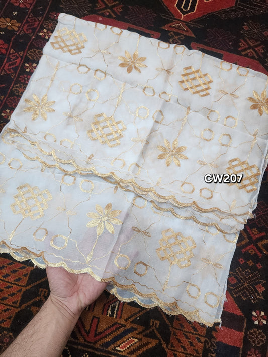 Fancy Cutwork Border Crinkle Chiffon Embroidered Dupatta | Dyeable