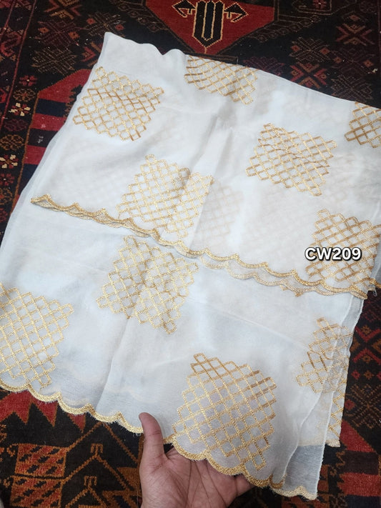 Fancy Cutwork Border Crinkle Chiffon Embroidered Dupatta | Dyeable