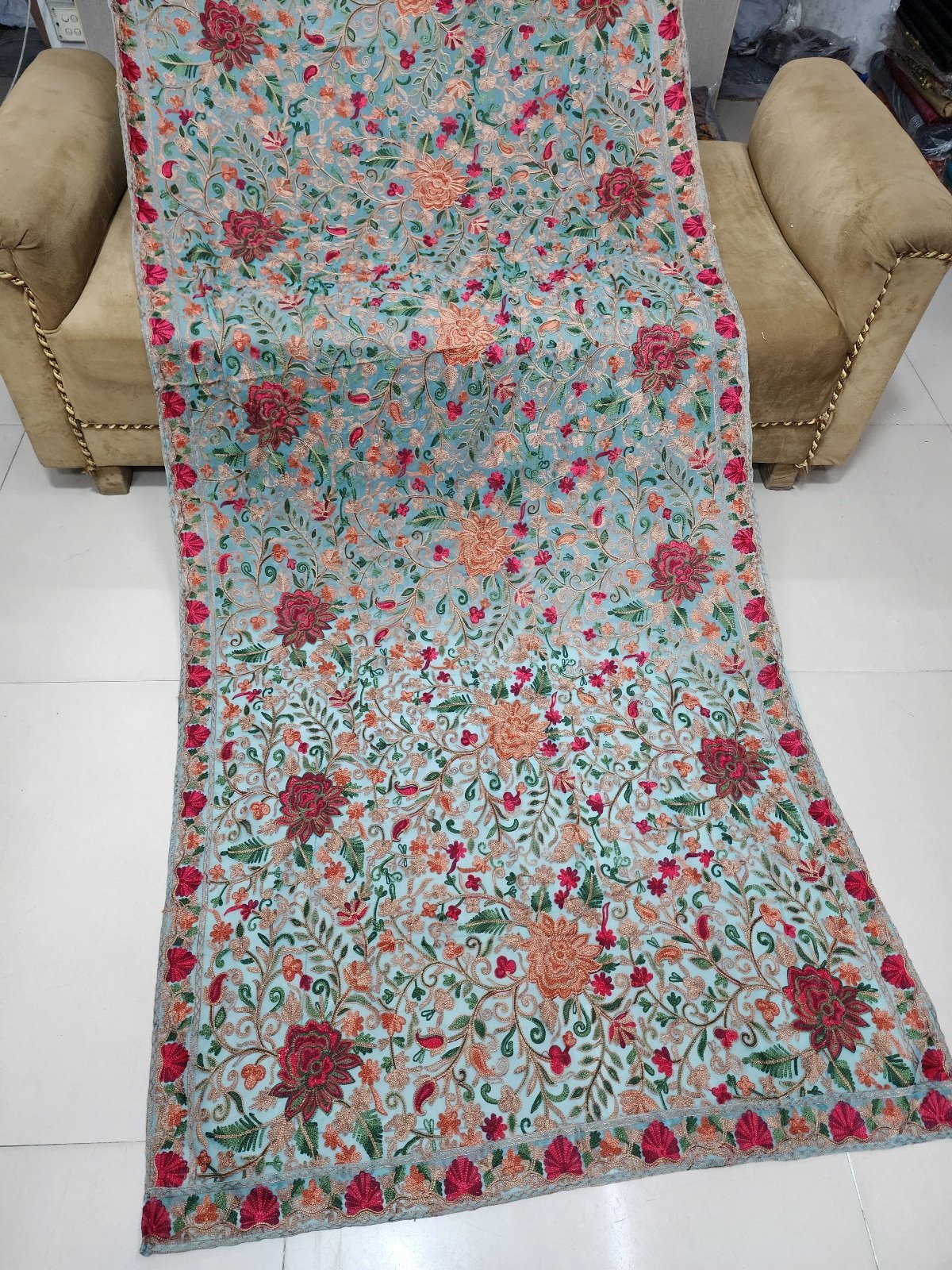 Crinkle Chiffon Aari Embroidered Dupatta Multi Color | Ferozi