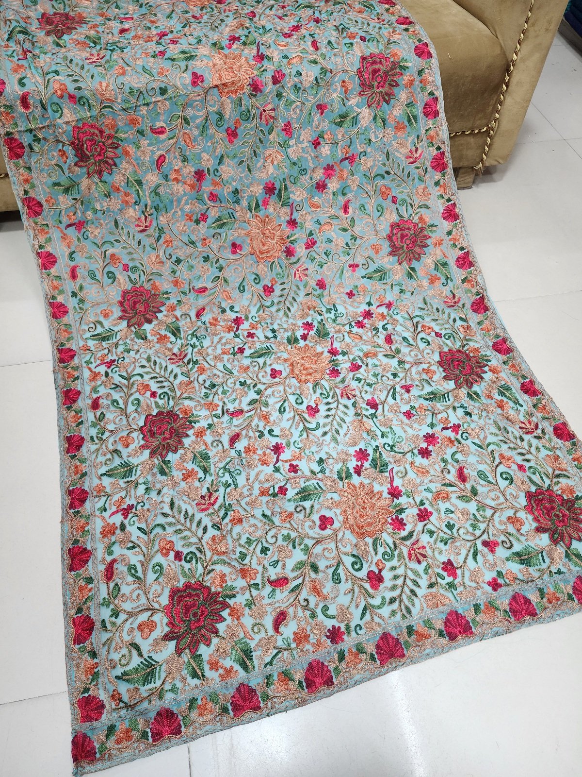 Crinkle Chiffon Aari Embroidered Dupatta Multi Color | Ferozi