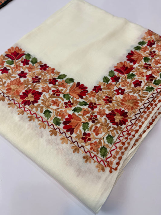Pashmina Stole | Aari Border Embroidery 4 Side Border Perfect Gift | Off white