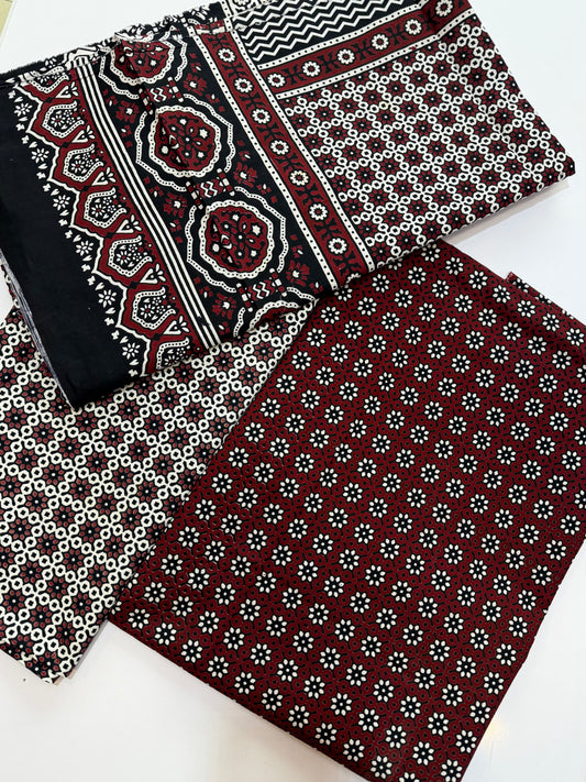 Ajrak Cotton 3 Piece Unstitched Suit Block Printed