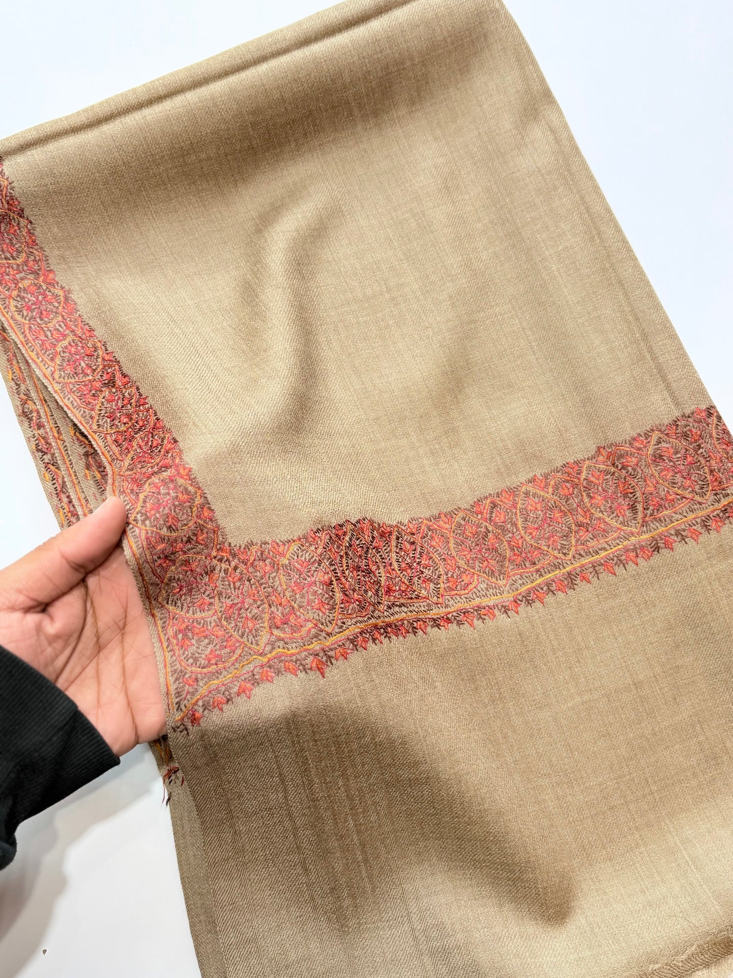 Dark Skin Kashmiri Shawl | Handmade Hashia Border Embroidery Made in Kashmir Pure Pashmina