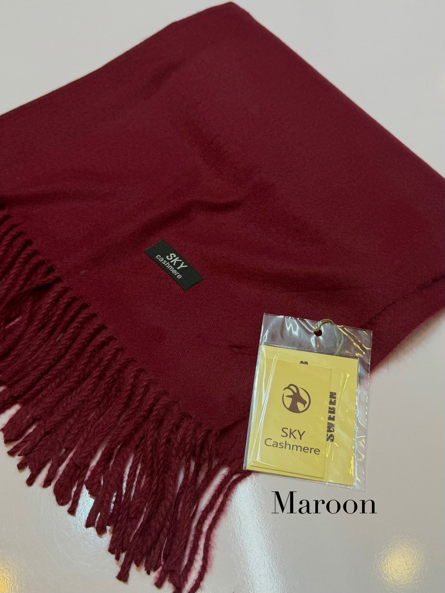 Plain Stole Sky Cashmere With Tassels in Large Size | Maroon