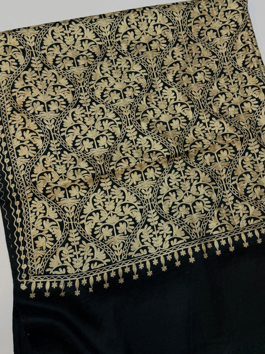 Pashmina Embroidered Shawl Matka Design | Kashmiri Aar Work Embroidery | Black With Skin