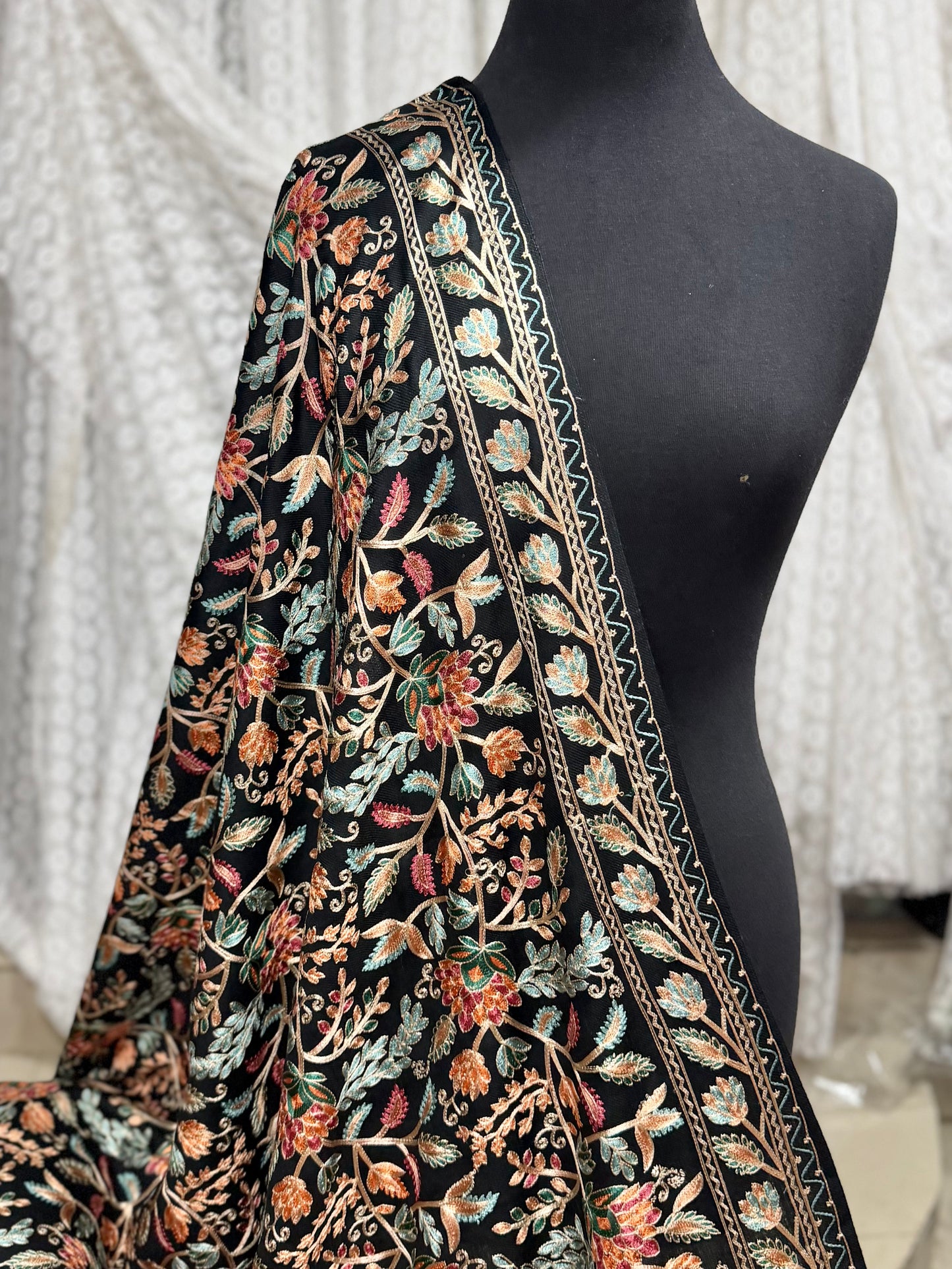 Kashmiri Jaal Shawl | Full Embroidered Shawl Resham Work Aar Embroidery