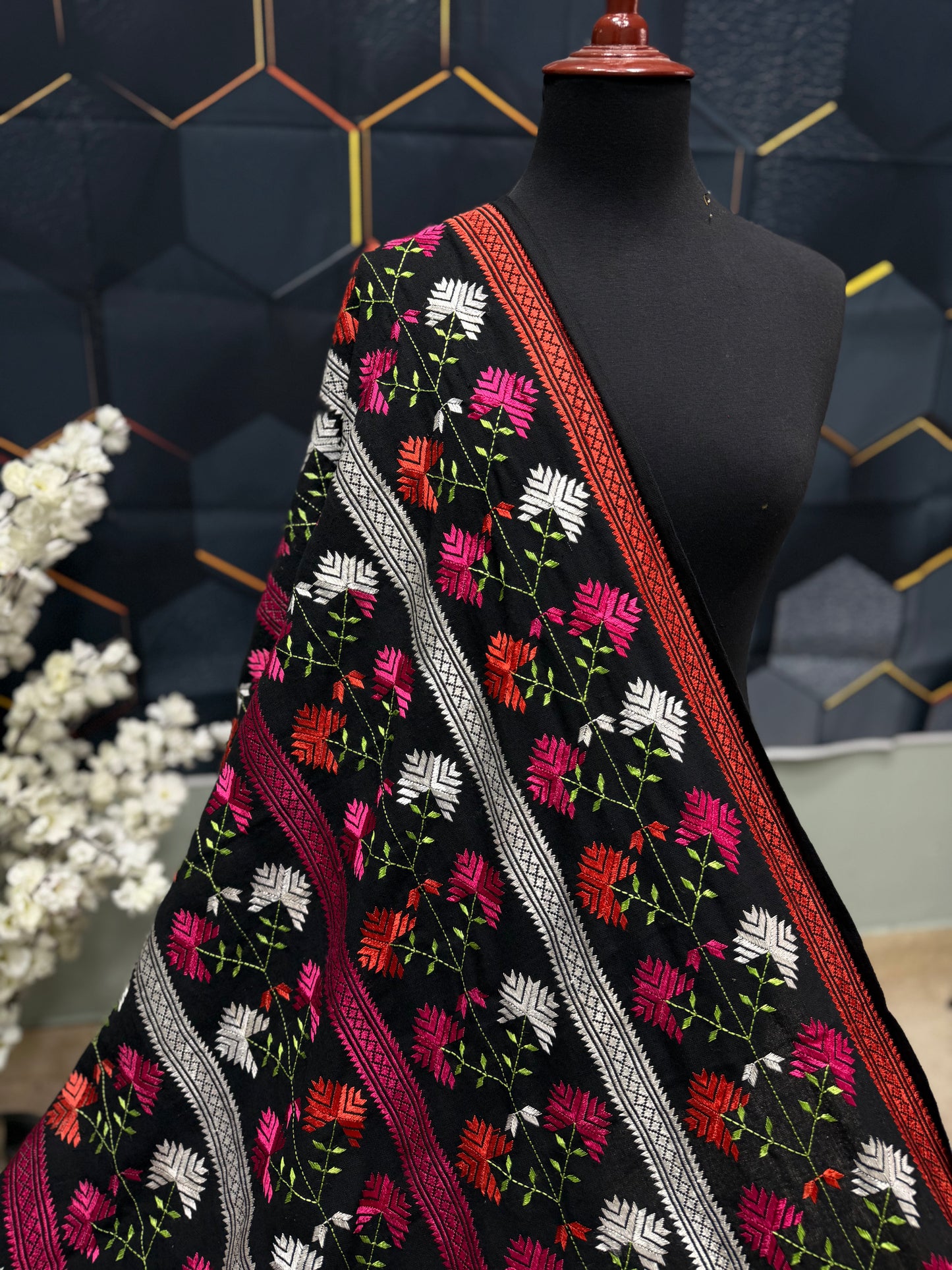 Phulkari Full Size Shawl | Handmade Khaddar Jaal Bagh Winter Shawl Perfect Gift