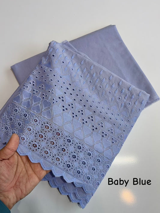 Chikankari Lawn 2 Piece Suit Daman Bore Long Length Suit | Baby Blue