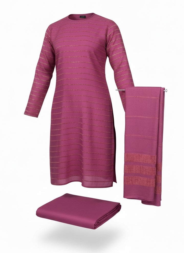 3 Piece Suit | Velvet Lining Marina Suit Allover With Shawl | New Arrival Beautiful Gift | Tea Pink New