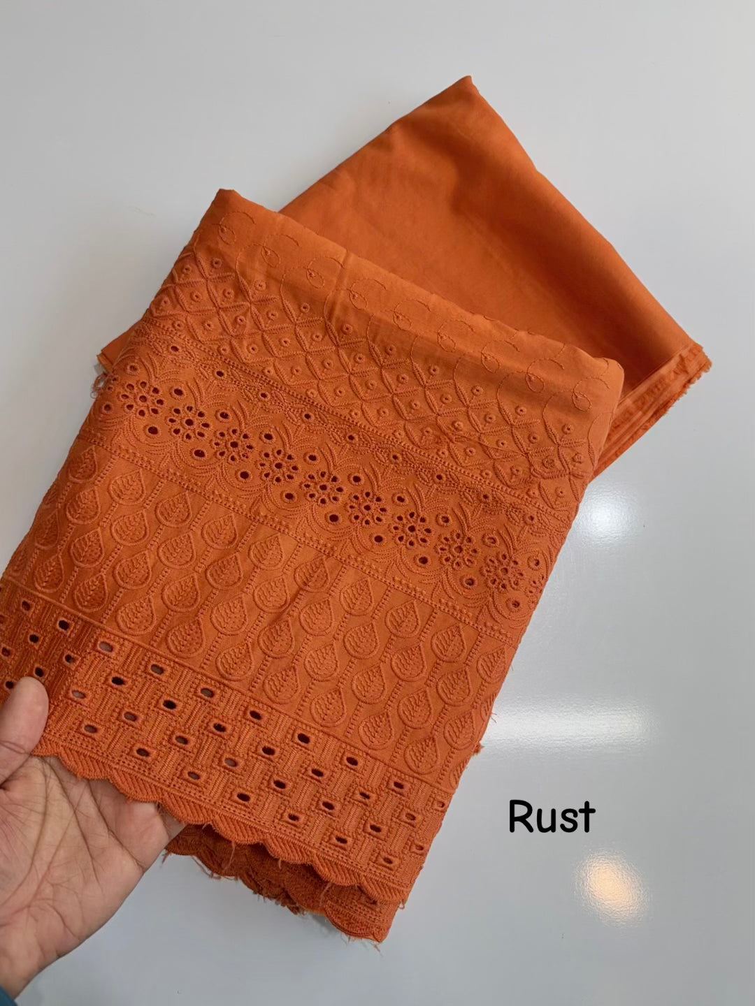 Chikankari Lawn 2 Piece Suit Daman Bore Long Length Suit | Rust
