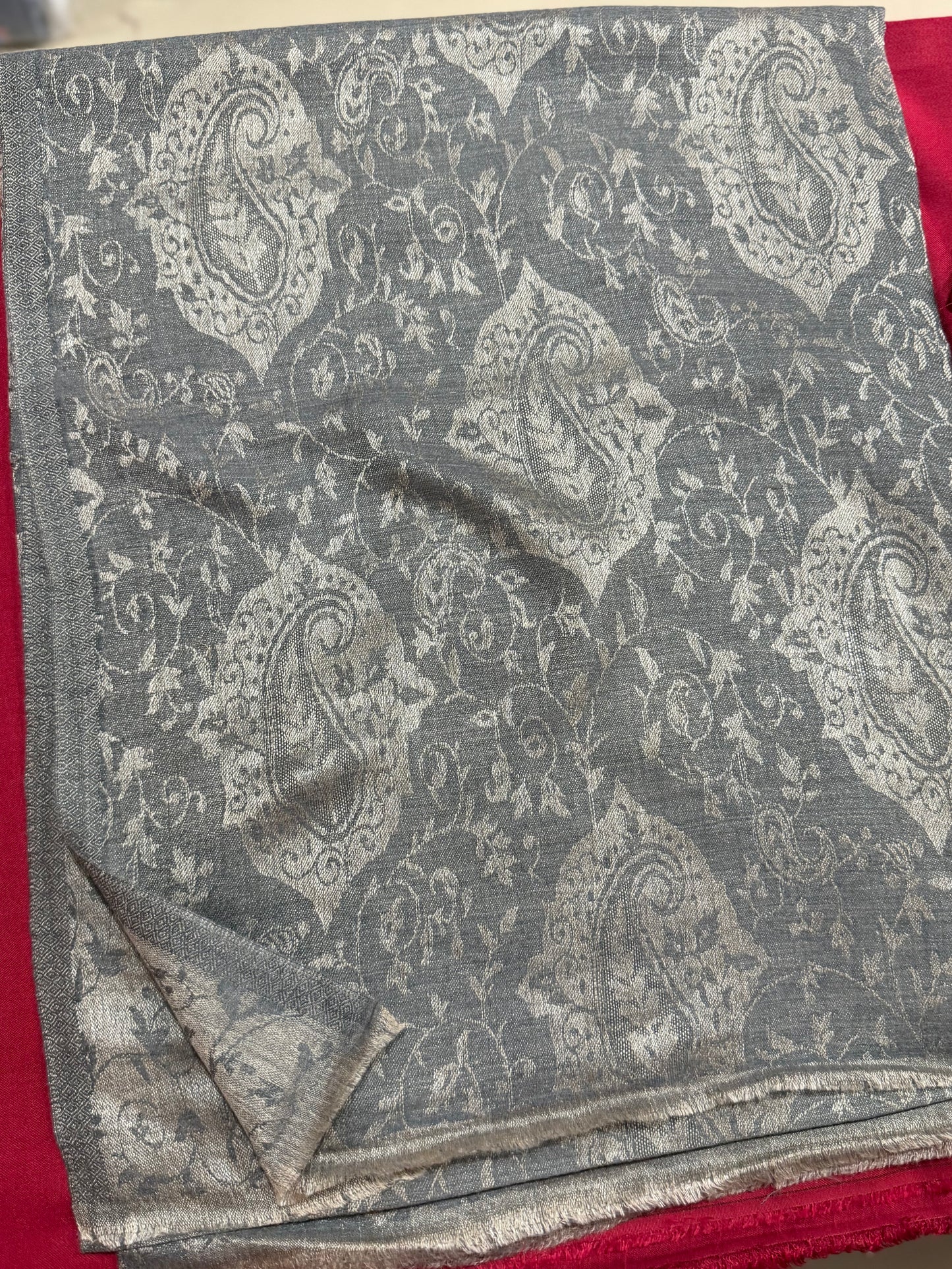 Plain Self Toosh Shawl | Self Design Plain Kashmiri Pure Shawl Perfect Gift | Skin Grey