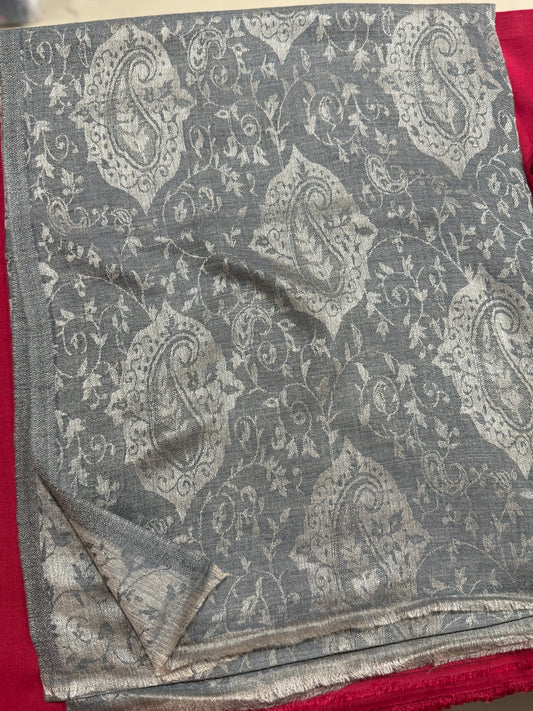 Plain Self Toosh Shawl | Self Design Plain Kashmiri Pure Shawl Perfect Gift | Skin Grey