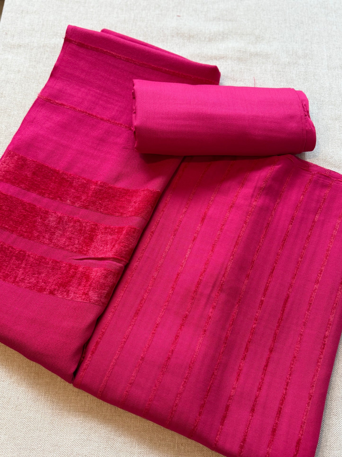 3 Piece Suit | Velvet Lining Marina Suit Allover With Shawl | Shocking Pink