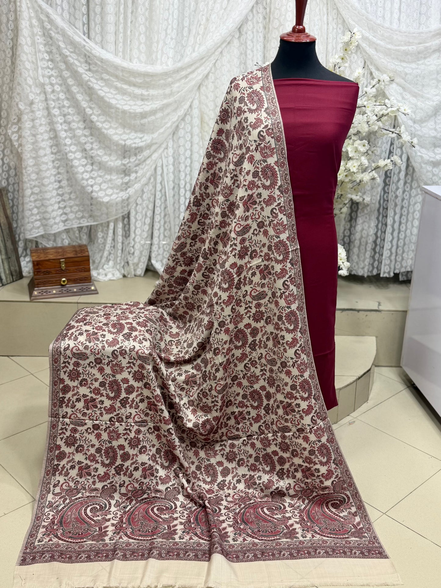 3 Piece Kani Shawl Suit | Plain Marina Suit With Kani Pashmina Shawl Perfect Gift