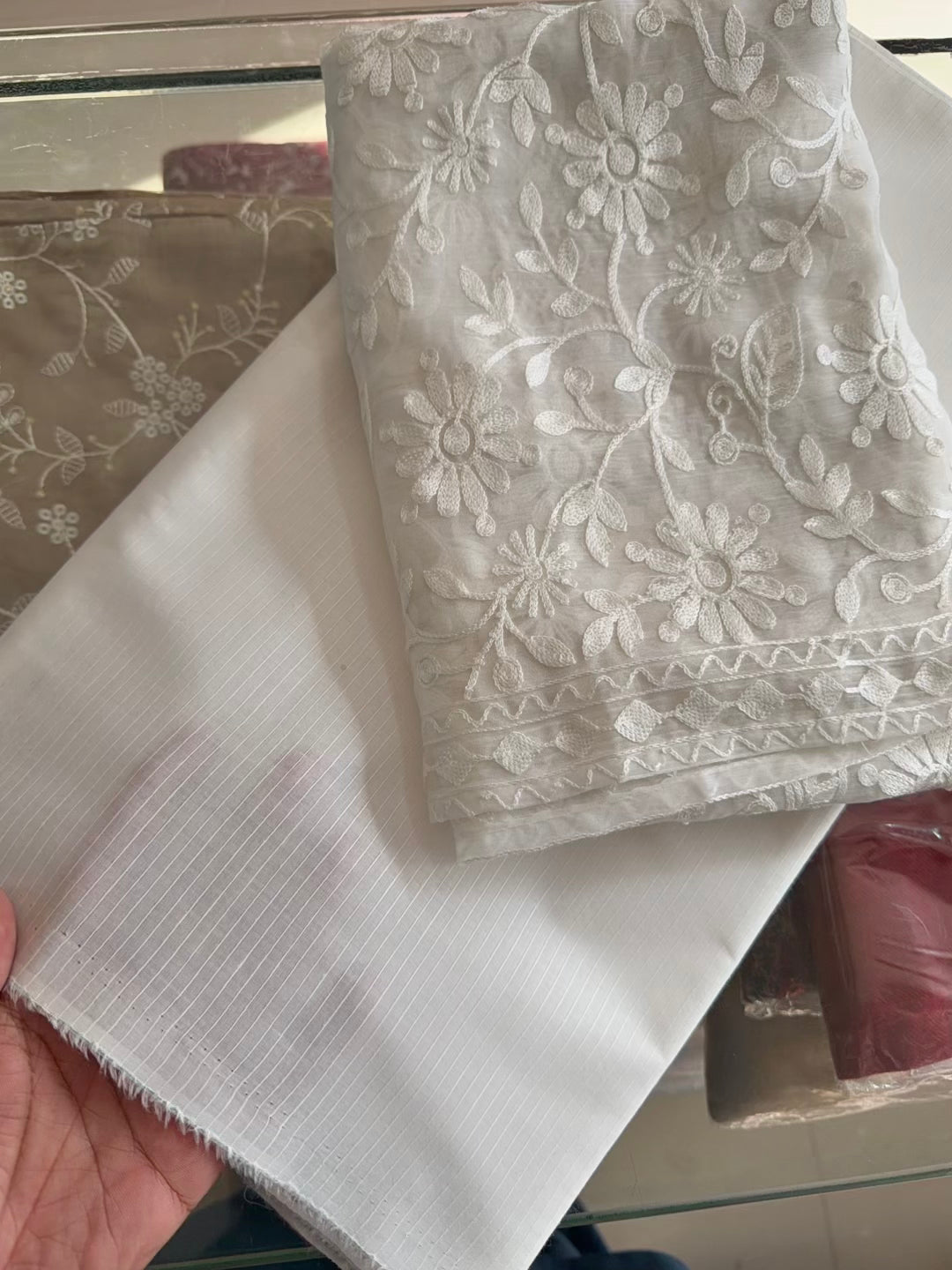 3 Piece Doria Lawn Suit With Chiffon Embroidered Dupatta | White