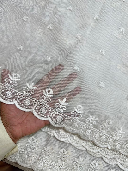 Cotton Net Embroidered Dupatta Border and Bouti Work