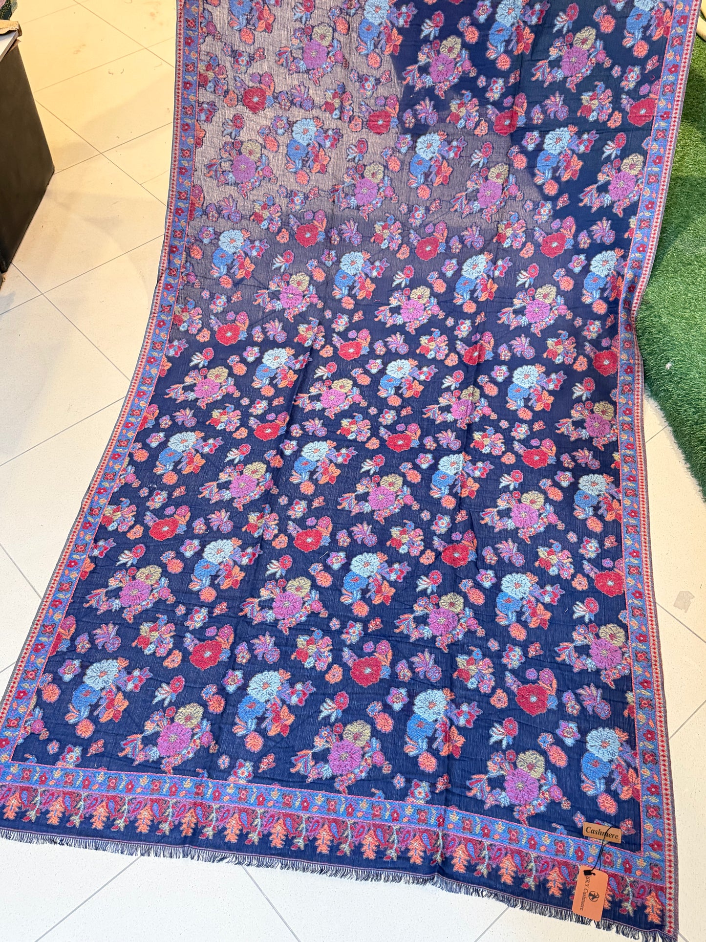 Sky Cashmere Full Size Kani Shawl | Navy Blue
