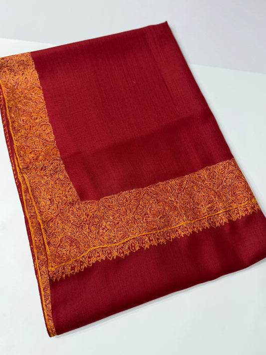 Kashmiri Shawl | Handmade Border Embroidery Made in Kashmir Pure Pashmina | Maroon