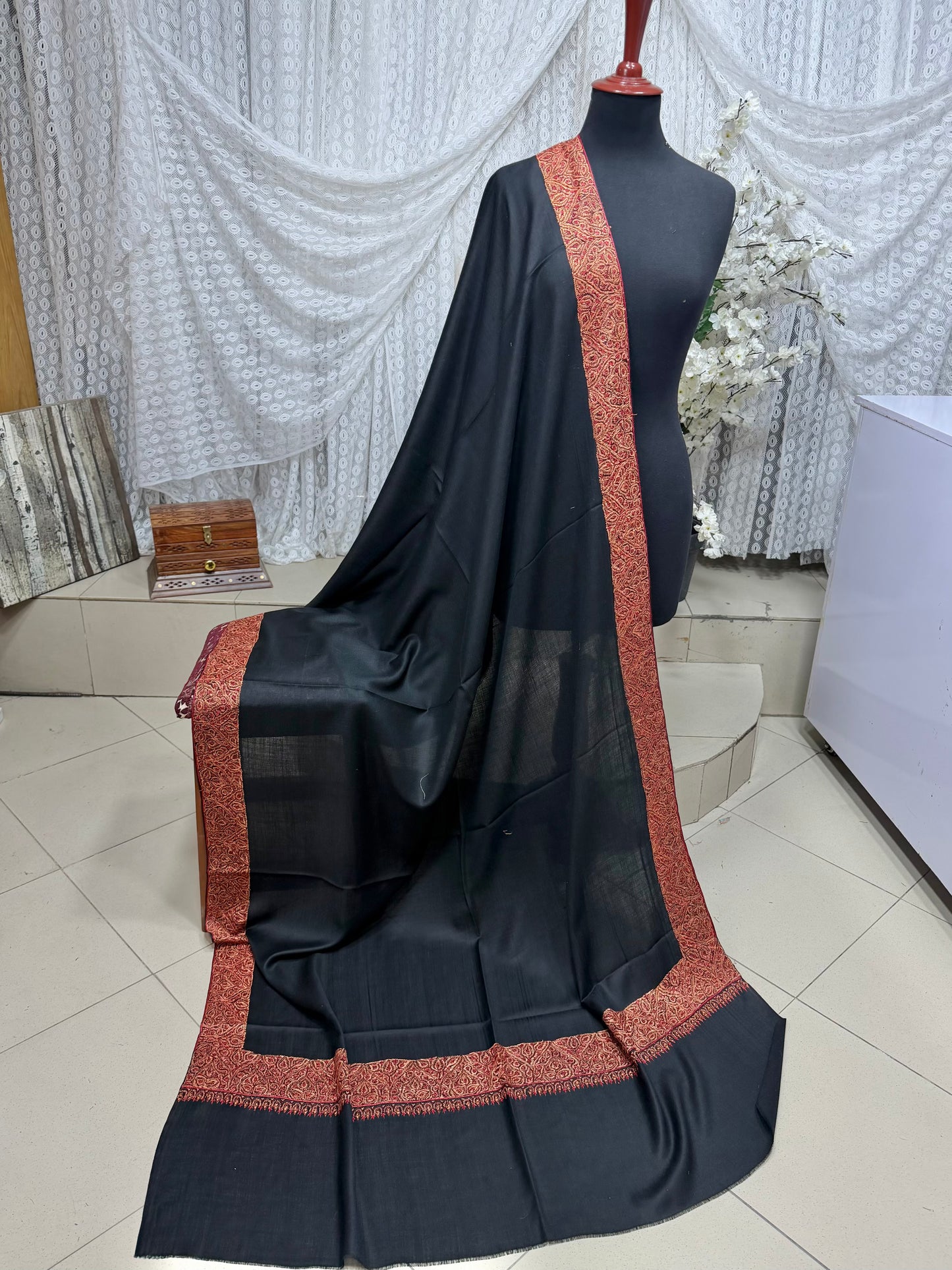 Kashmiri Shawl | Handmade Border Embroidery Made in Kashmir Pure Pashmina | Sea Green
