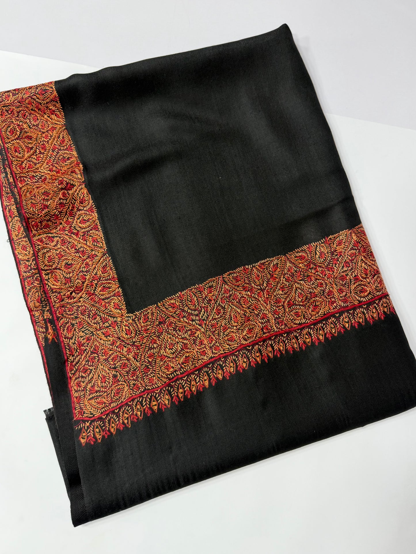 Kashmiri Shawl | Handmade Border Embroidery Made in Kashmir Pure Pashmina | Sea Green