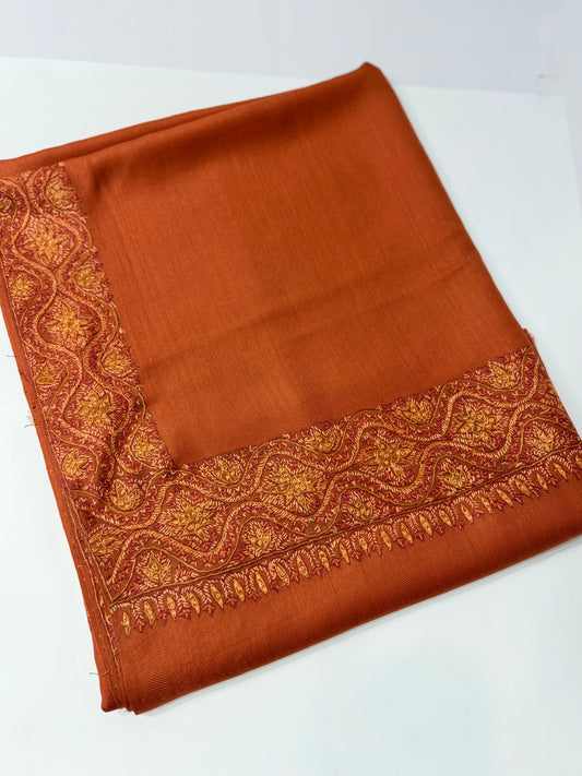 Kashmiri Shawl | Handmade Border Embroidery Made in Kashmir Pure Pashmina | Rust