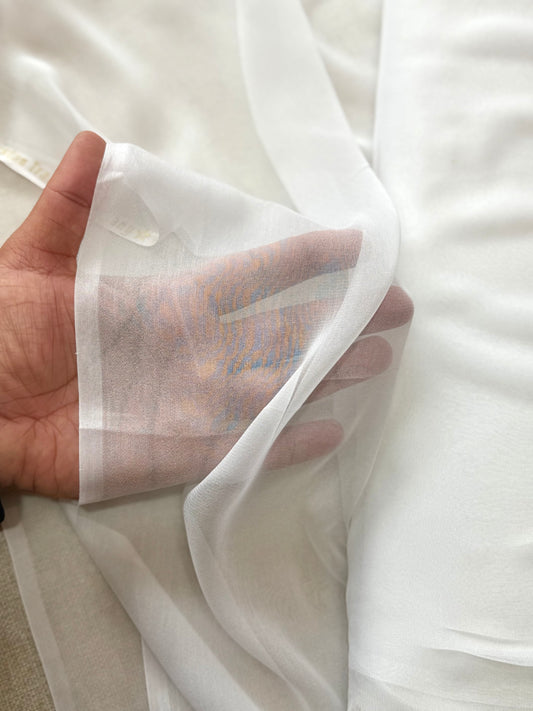 Plain Georgette Chiffon (Heera) Dupatta 2.75 Yards Dyeable | White