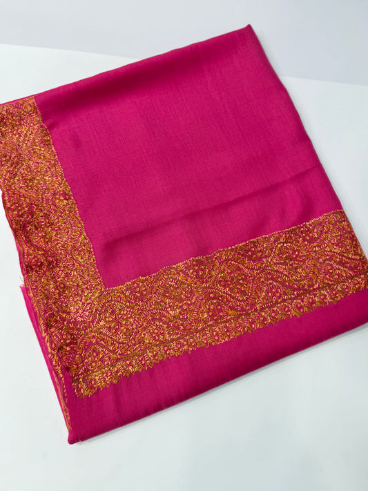 Kashmiri Shawl | Handmade Border Embroidery Made in Kashmir Pure Pashmina | Shocking Pink